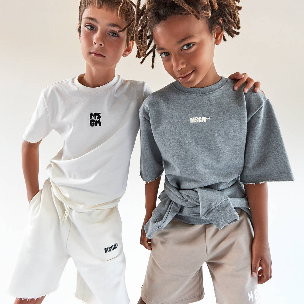 Boys & Girls White Logo Cotton Shorts