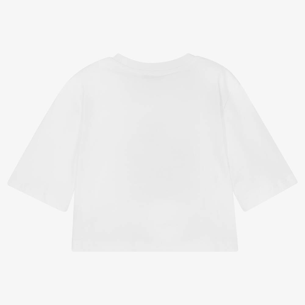 Girls White Printed Cotton T-Shirt