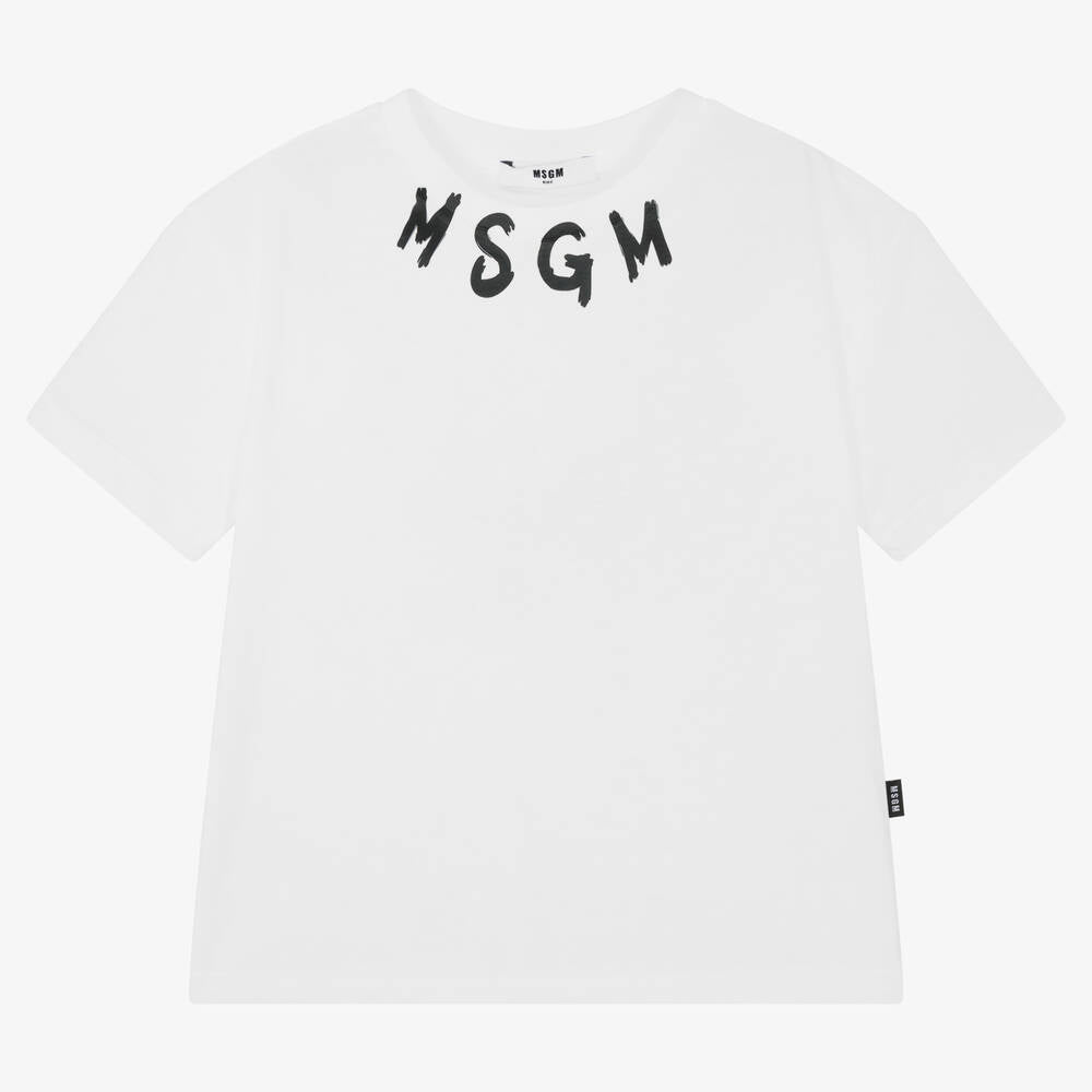 Boys & Girls White Logo Cotton T-Shirt