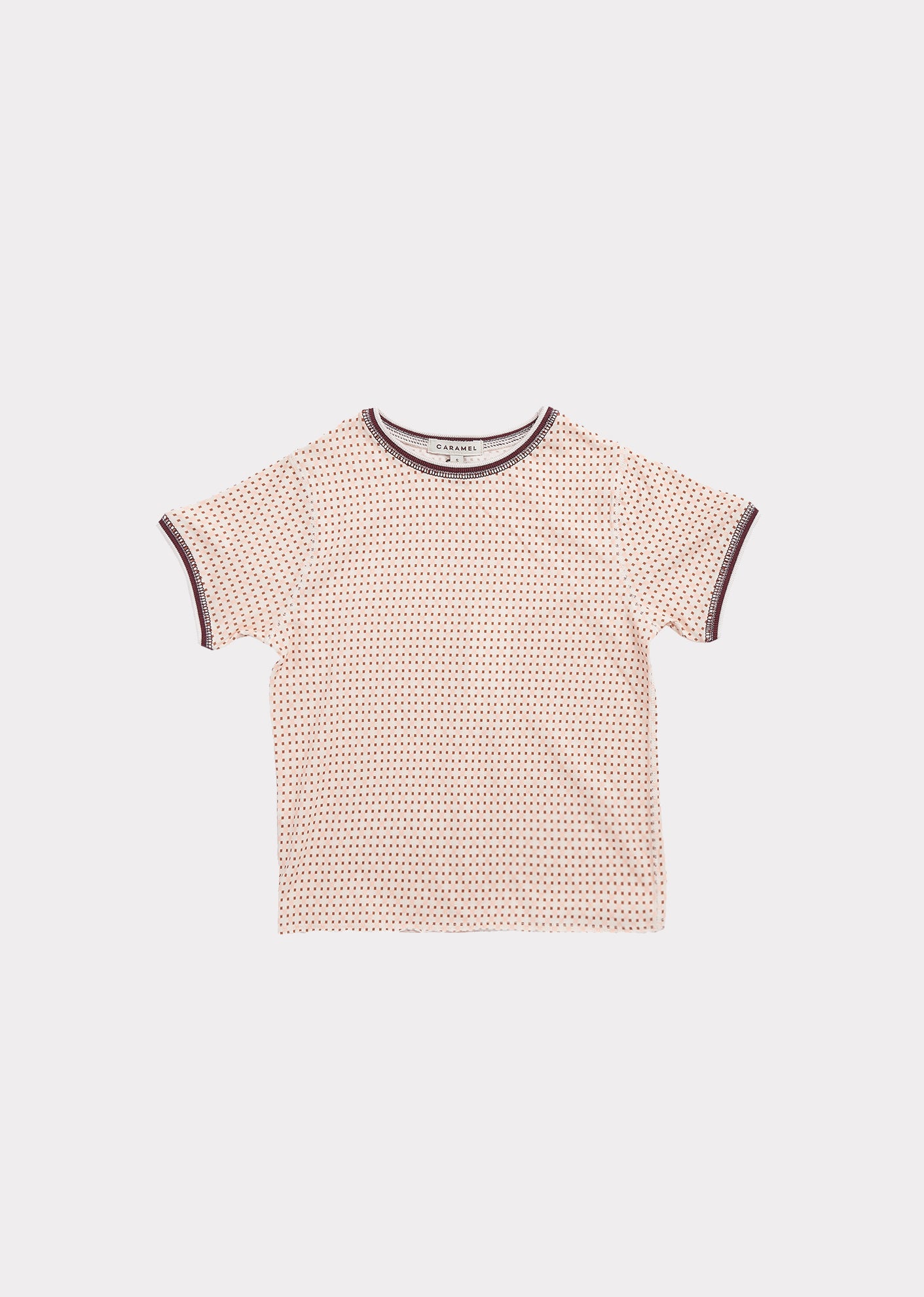 Girls Light Pink Check Cotton T-shirt