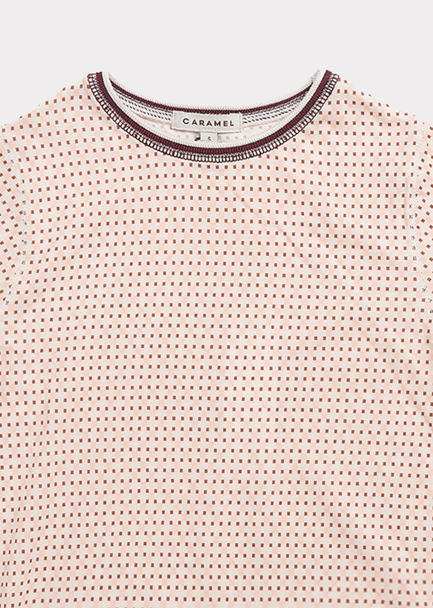 Girls Light Pink Check Cotton T-shirt