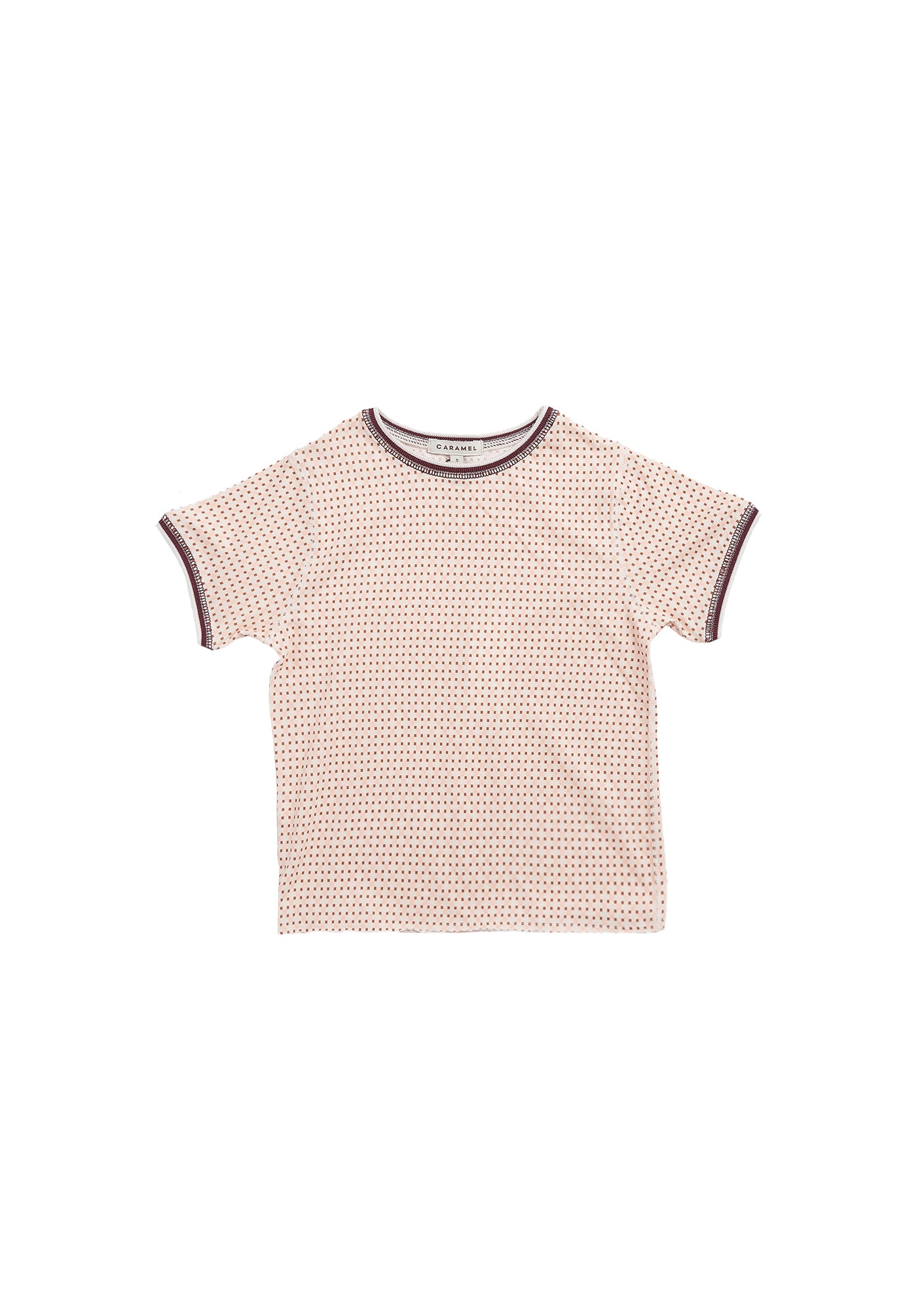 Girls Light Pink Check Cotton T-shirt