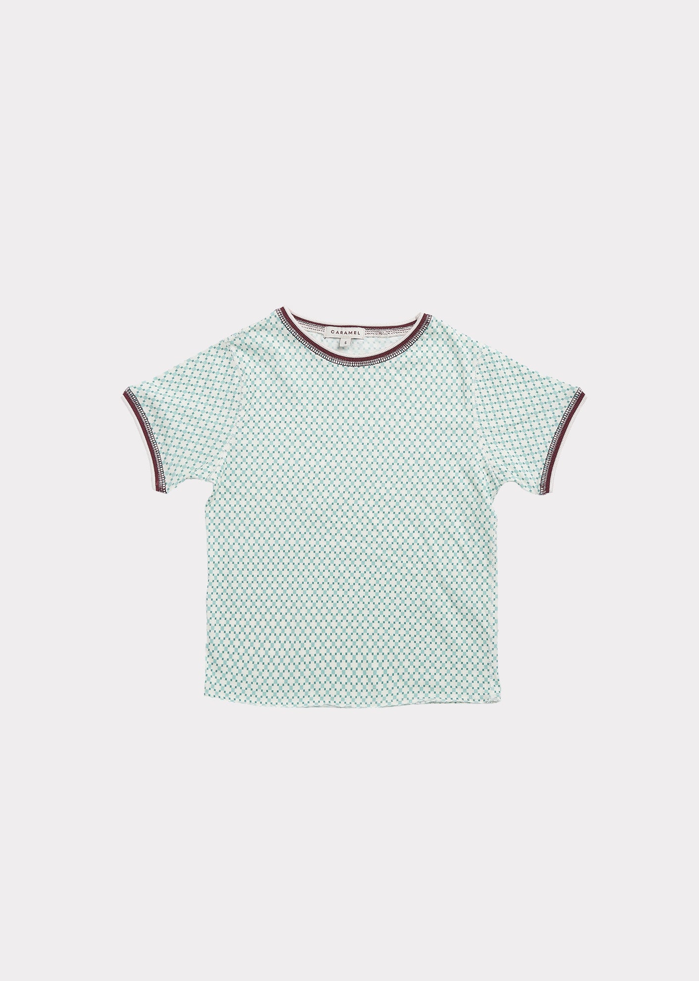 Girls Light Green Check Cotton T-shirt