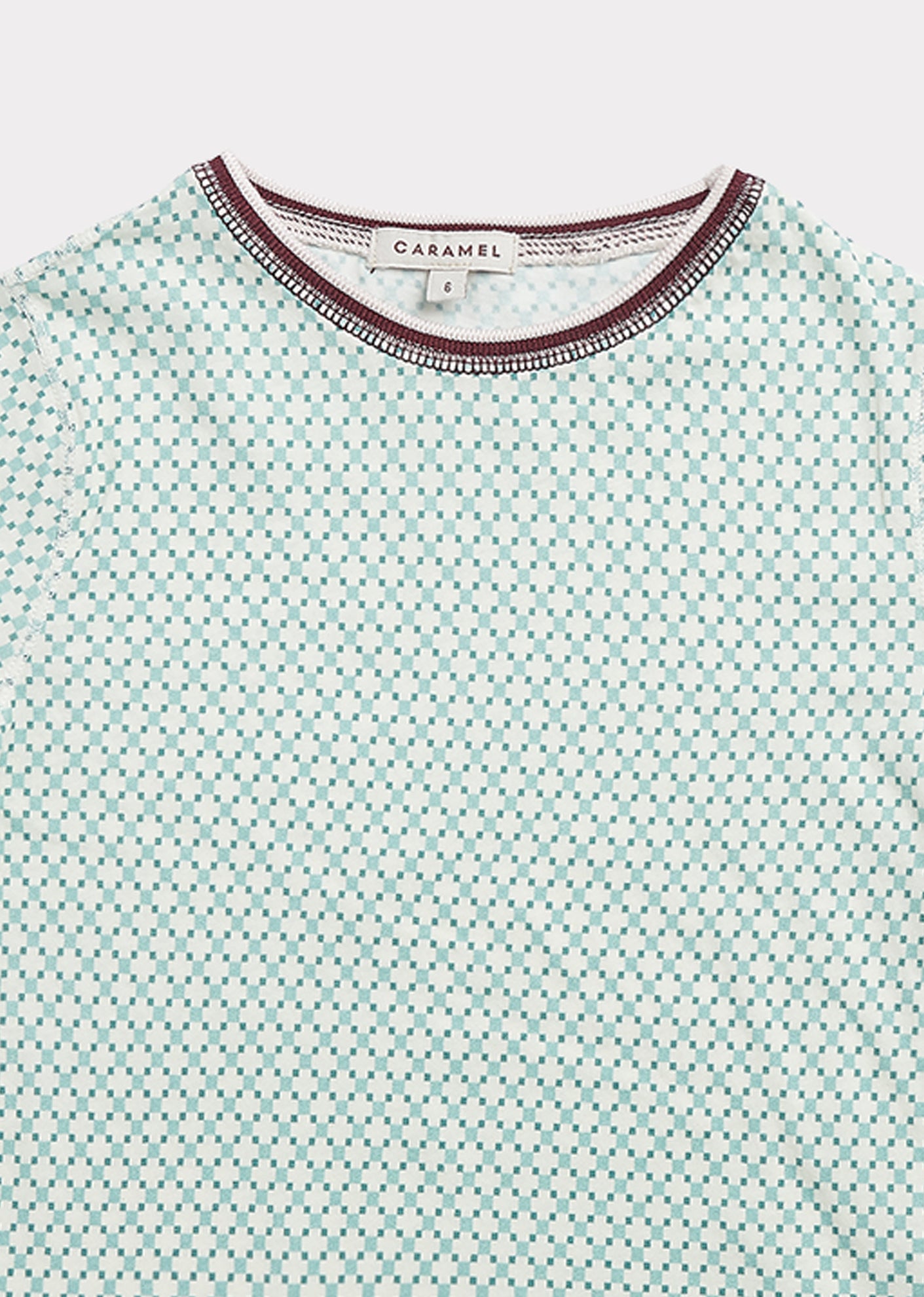 Girls Light Green Check Cotton T-shirt