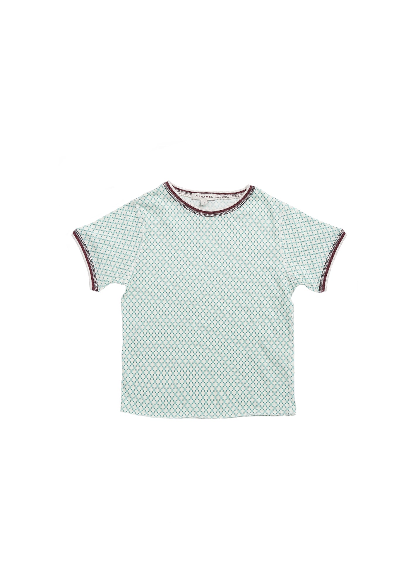 Girls Light Green Check Cotton T-shirt