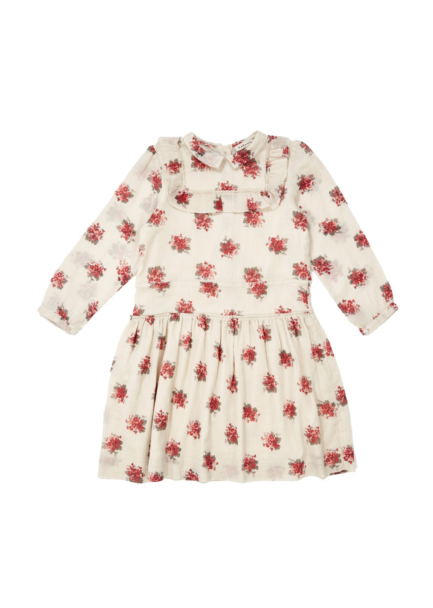 Girls Beige Flower Printed Cotton Dress