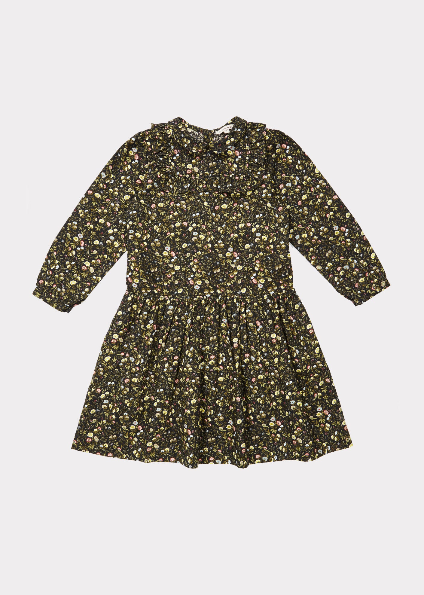Girls Dark Green Floral Cotton Dress