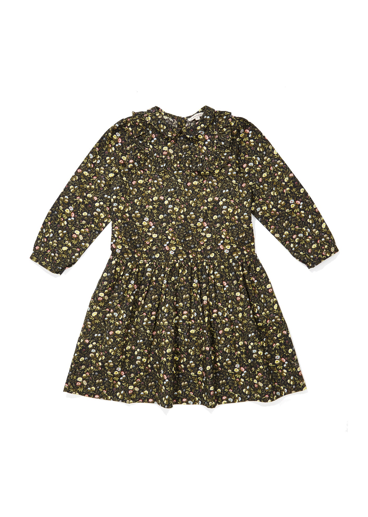 Girls Dark Green Floral Cotton Dress