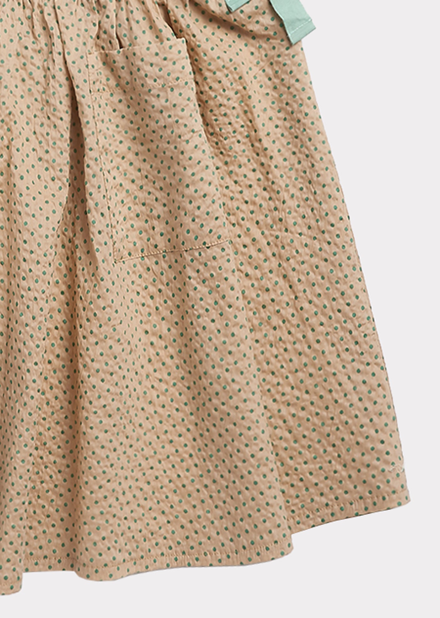 Girls Khaki & Green Polka Dots Cotton Skirt