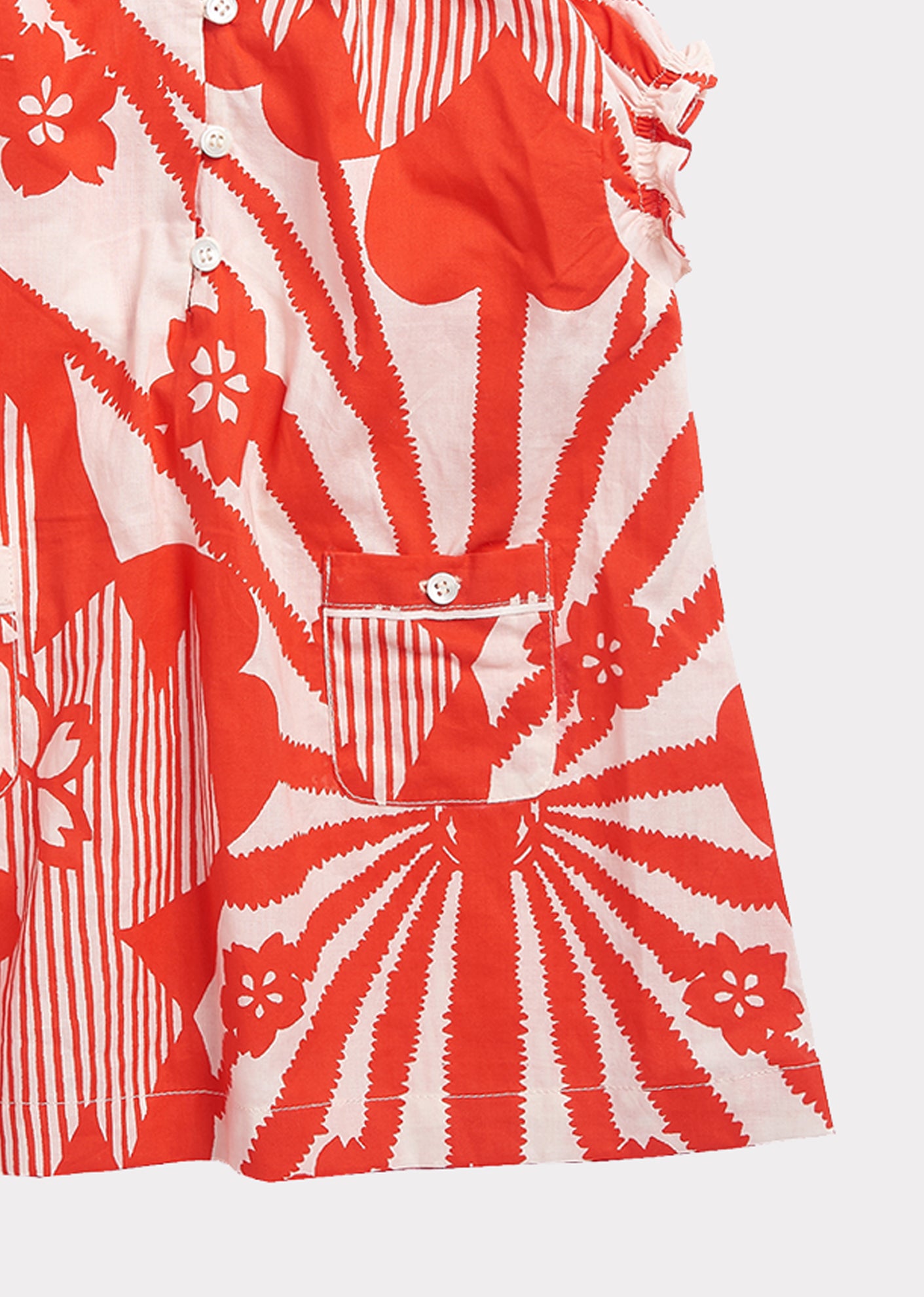 Baby Girls Red Flowers Print Cotton Dress