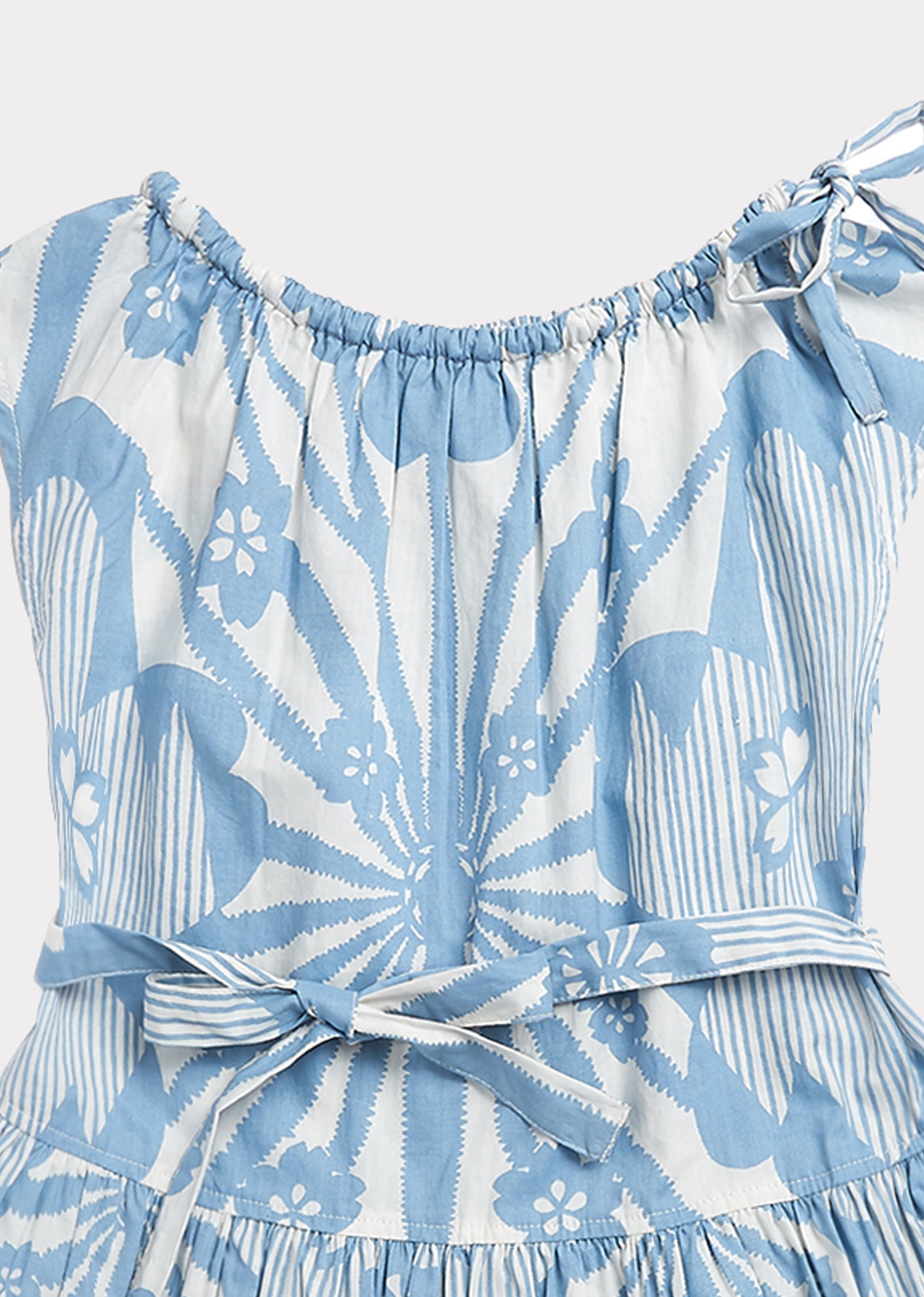 Girls Blue Flowers Print Cotton Dress