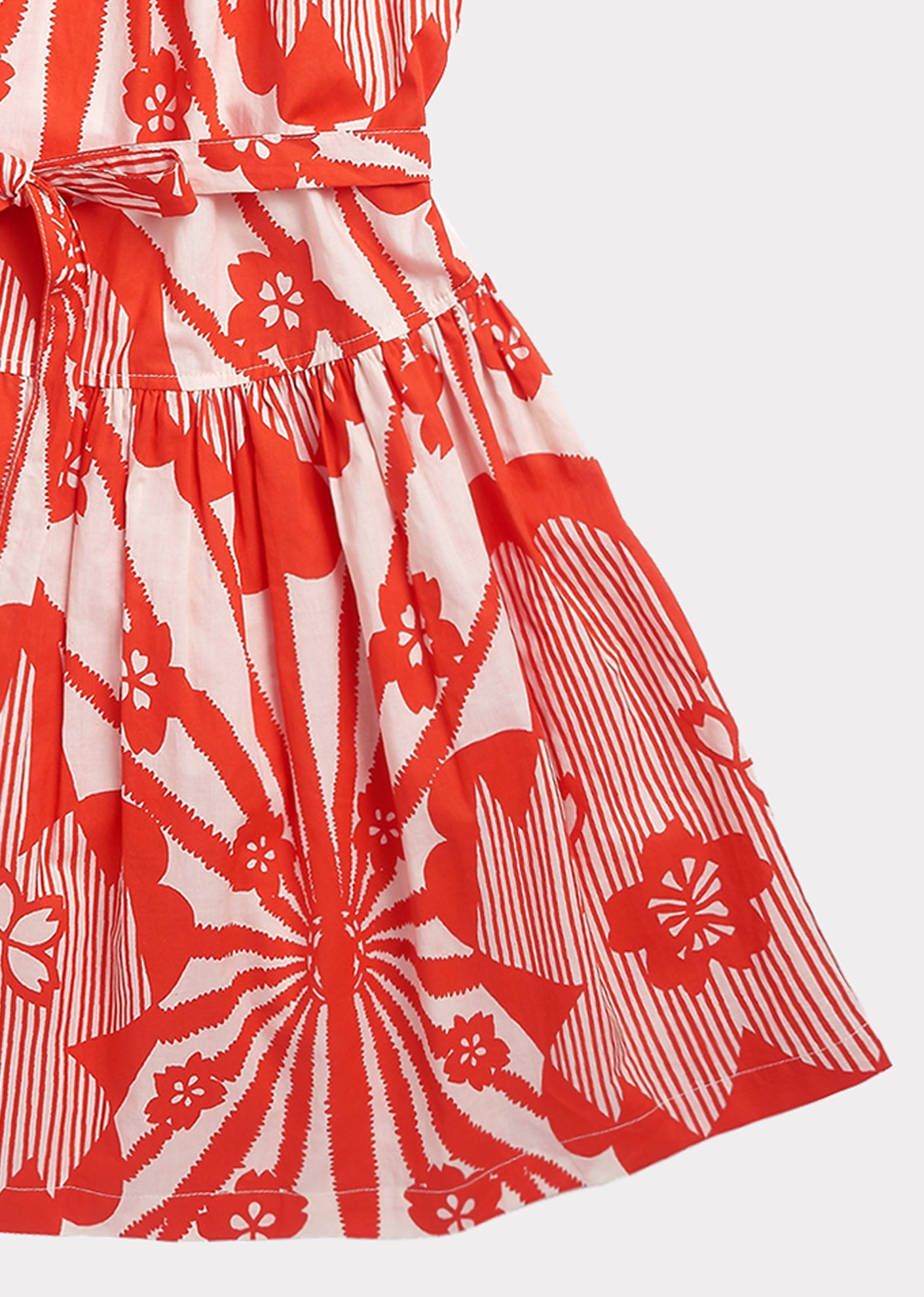 Girls Red Flowers Print Cotton Dress
