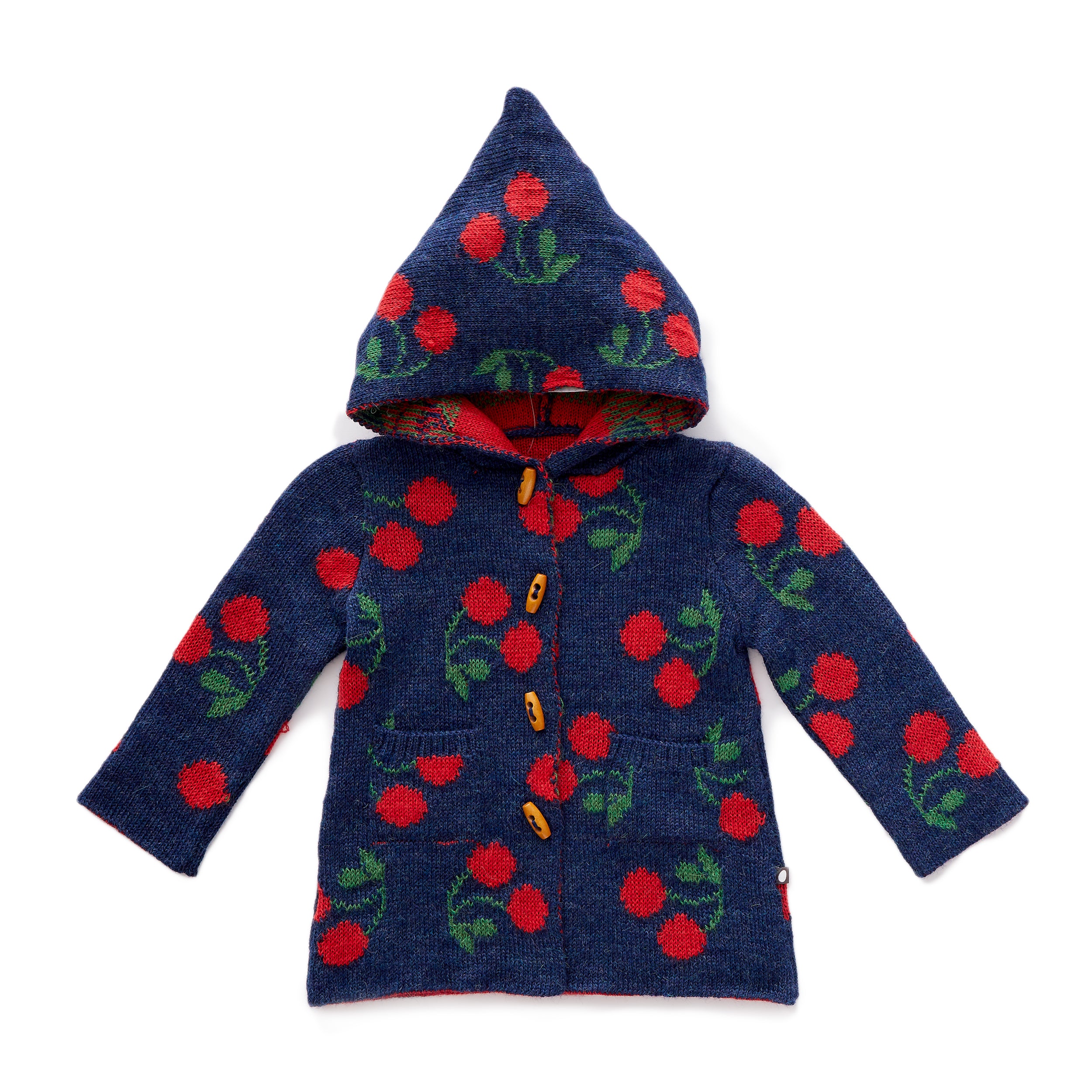 Girls Indigo & Red Baby Alpaca Sweater