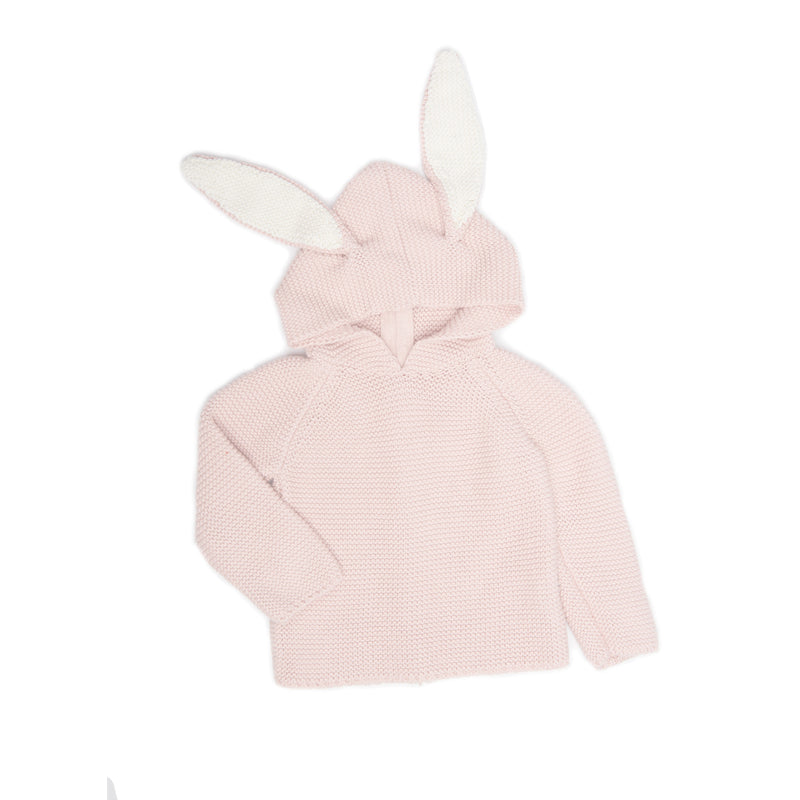 Baby Light Pink Hooded Bunny Trims Sweater