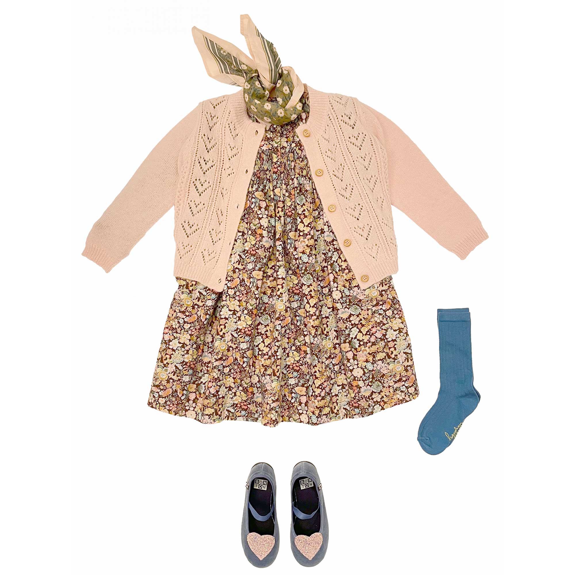 Girls Green Floral Cotton Dress