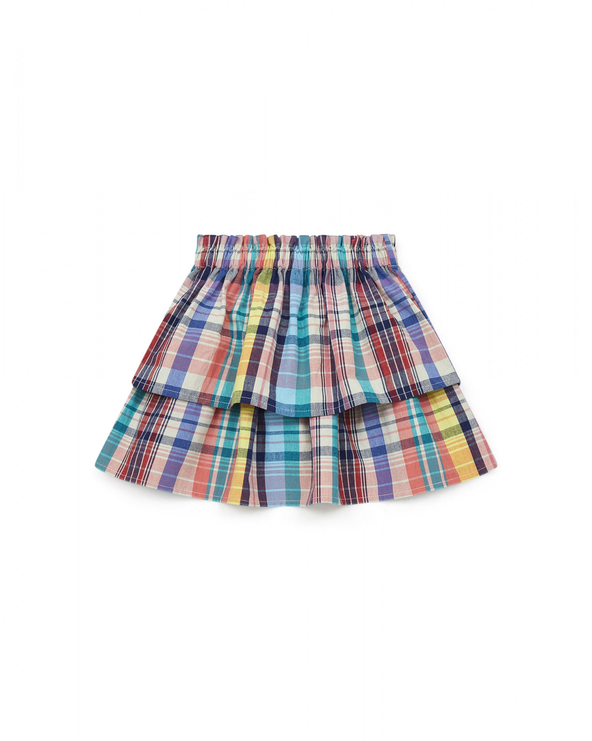 Girls Blue Check Cotton Skirt