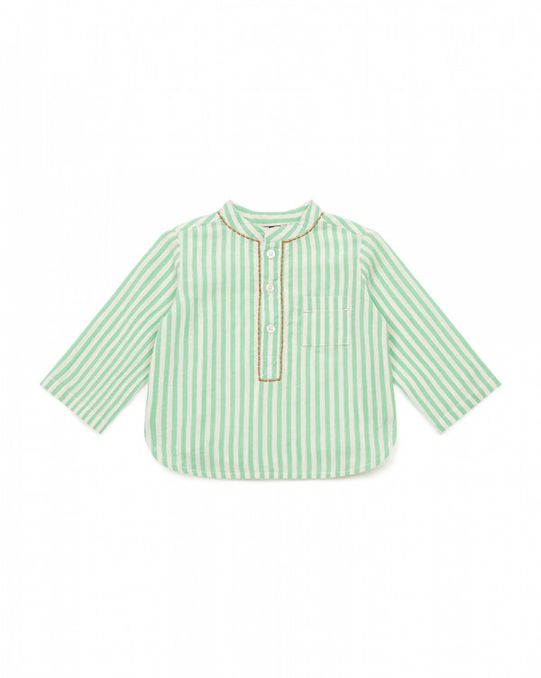 Baby Boys Green Stripes Cotton Shirt