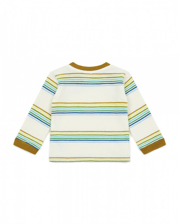 Baby Boys White Stripes Cotton T-Shirt