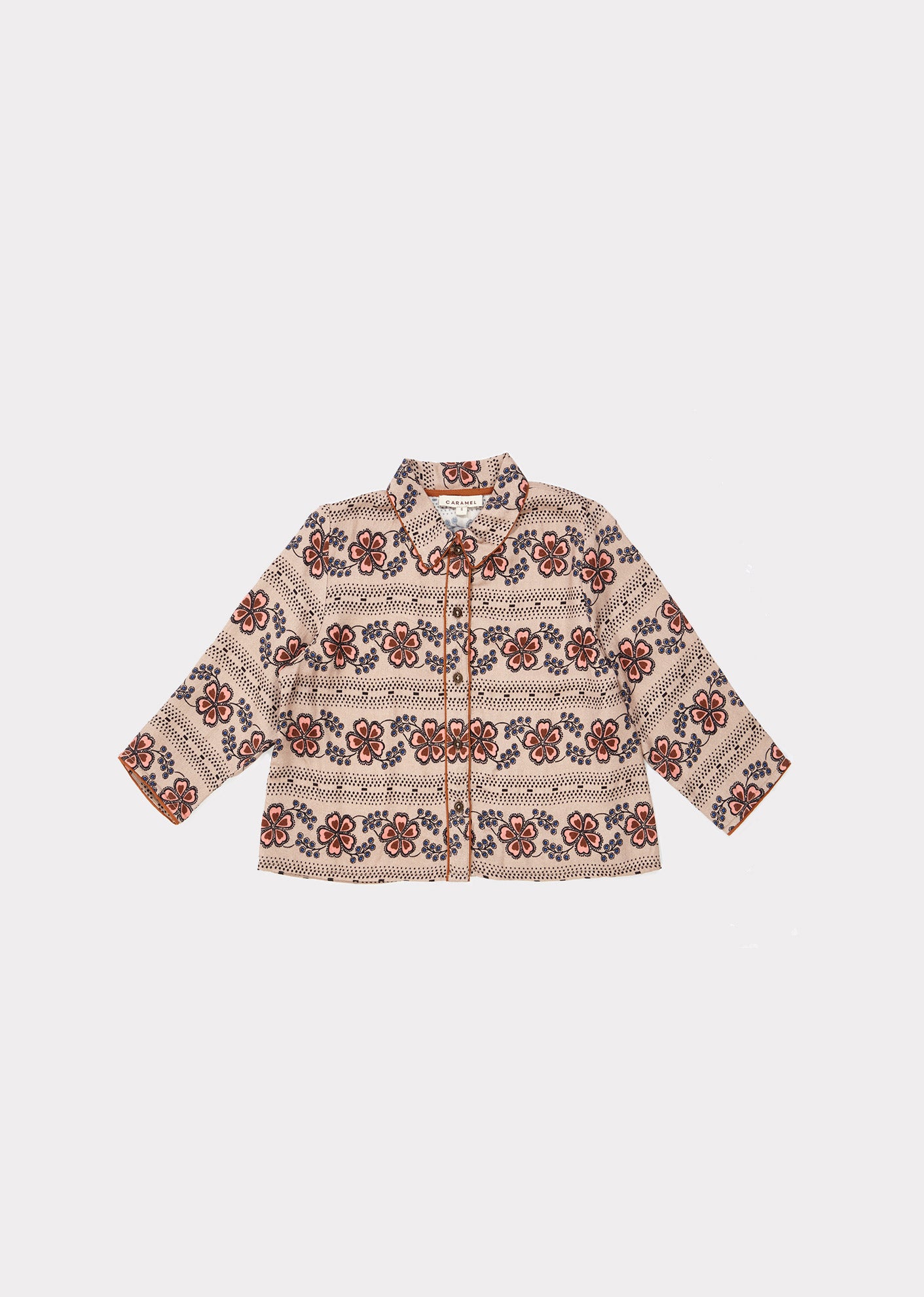 Girls Light Brown Flower Printed Shirt