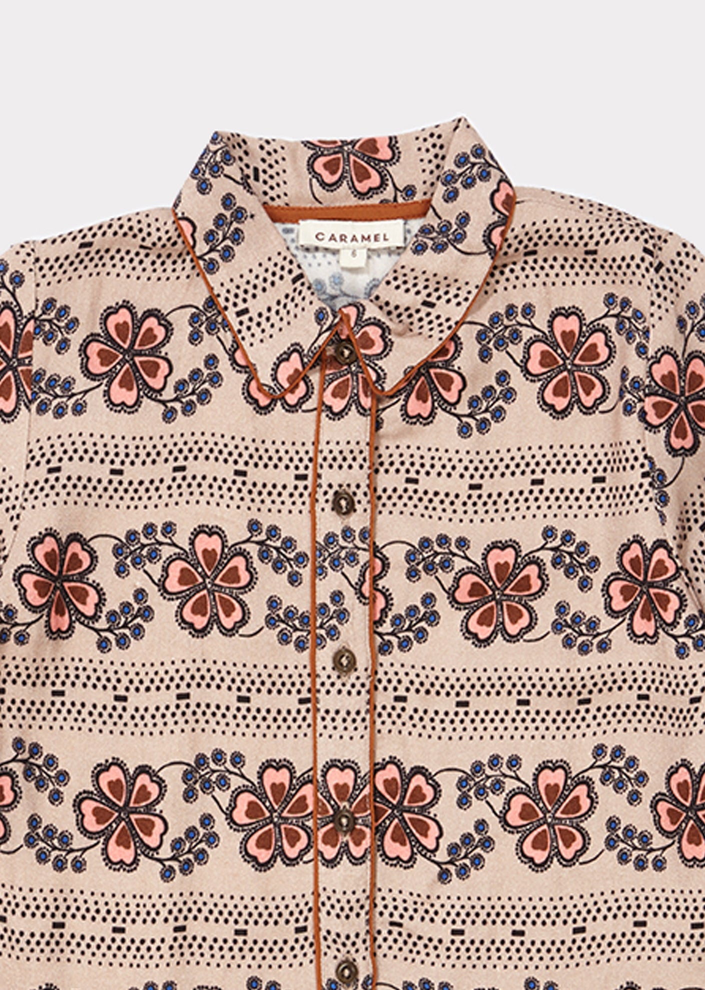 Girls Light Brown Flower Printed Shirt