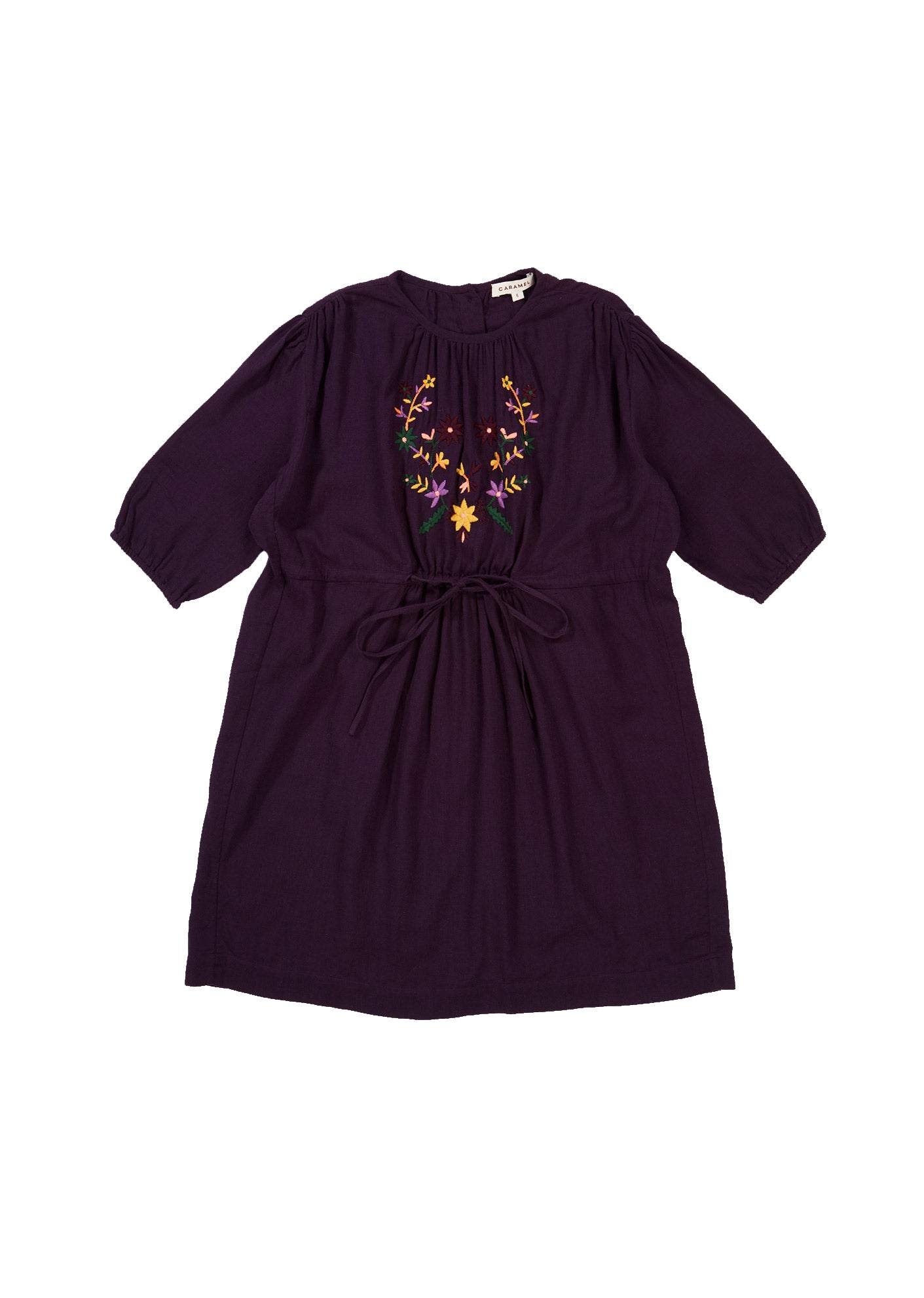 Girls Purple Embroidered Cotton Dress