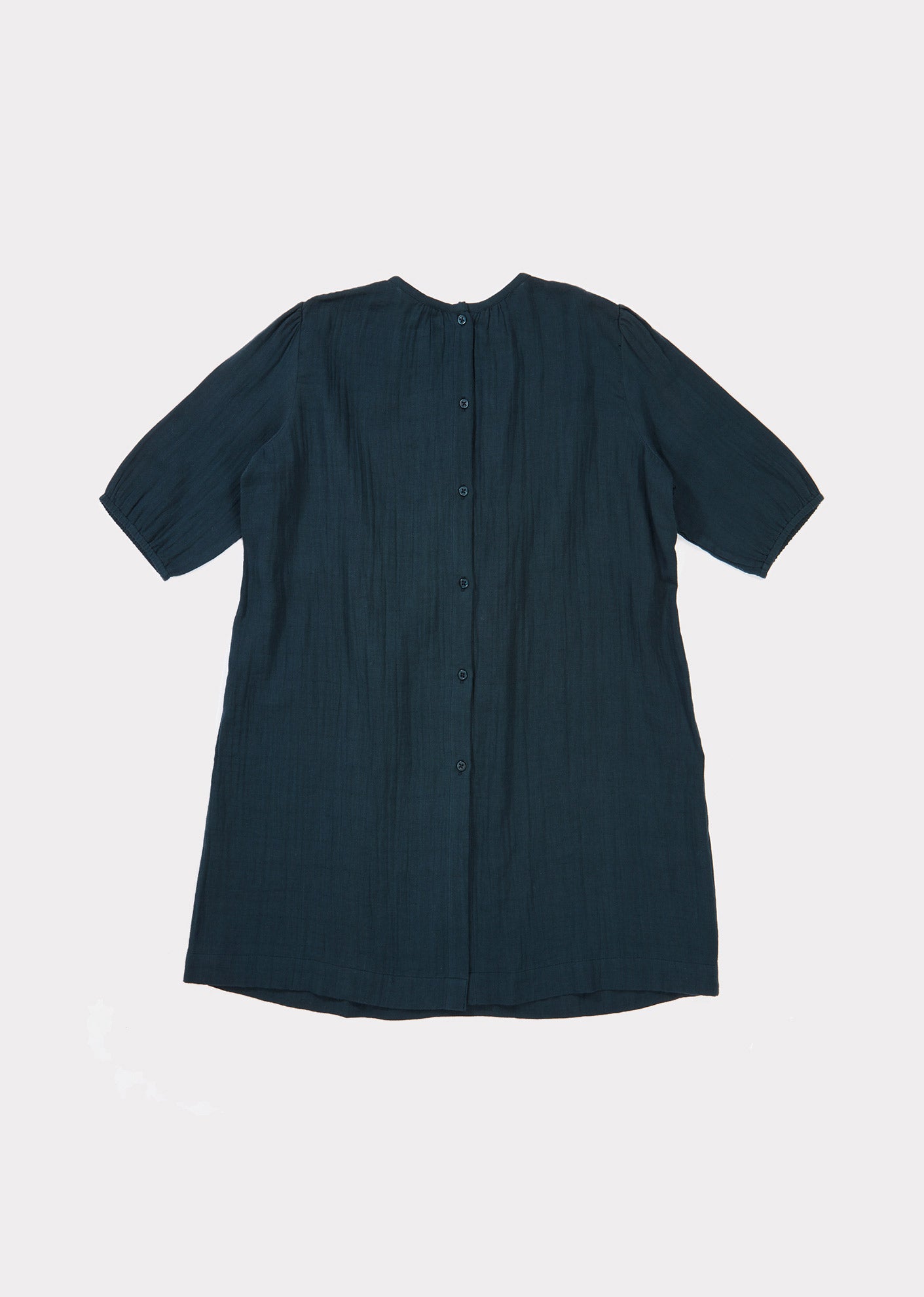 Girls Dark Blue Embroidered Cotton Dress