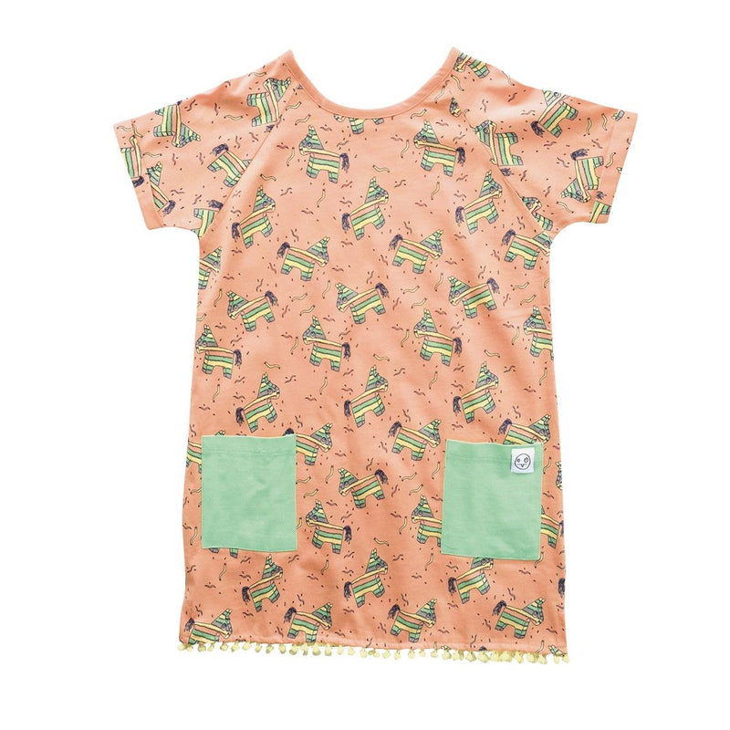 Girls Pink Trojans Printed Cotton Dress With Patch Pocket - CÉMAROSE | Children's Fashion Store - 1
