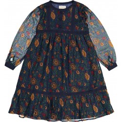 Girls Navy Lndian Flower Cotton Dress