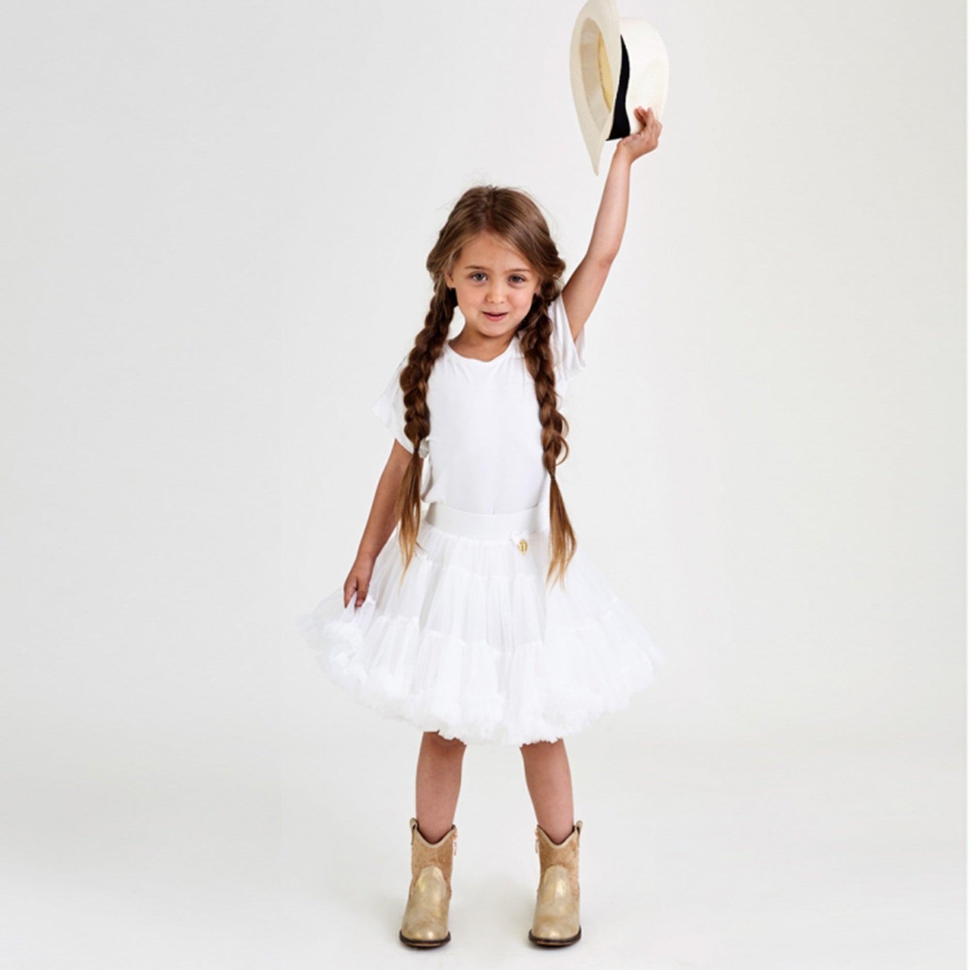 Girls White Nylon Knitted Skirt