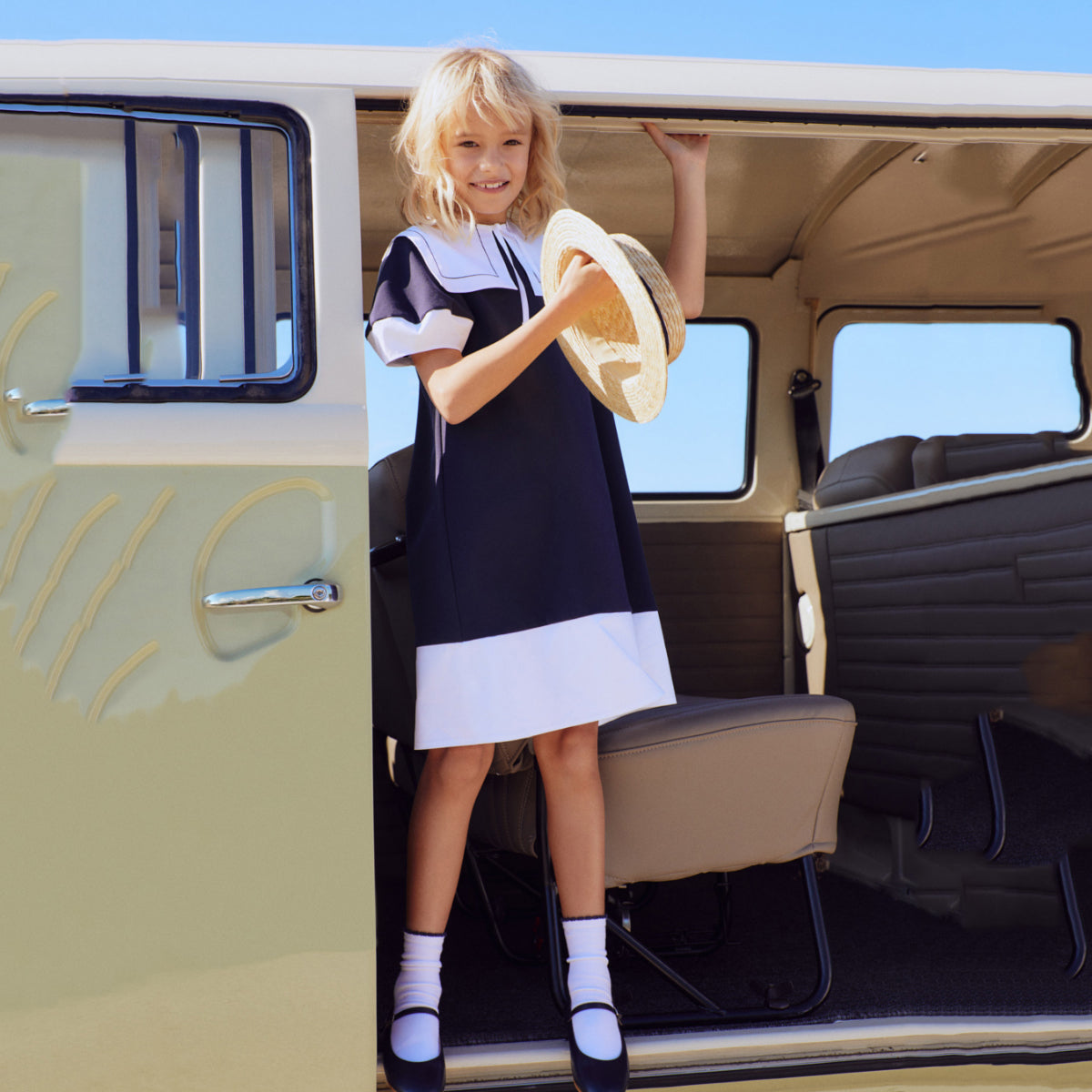 Girls Blue Removable Collar Dress
