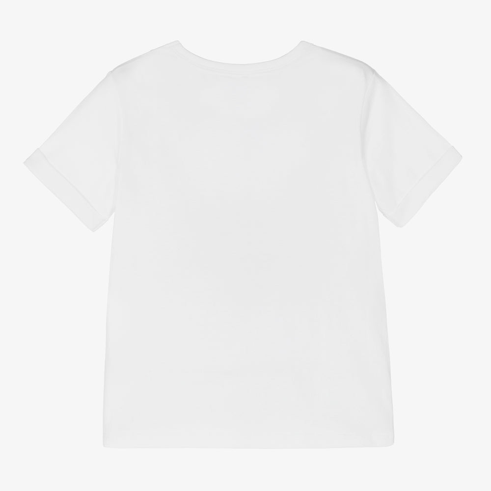 Girls White Printed Cotton T-Shirt