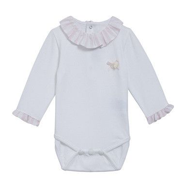 Baby Girls White Cotton Jersey Bodyvest With Frilly Collar&Cuffs - CÉMAROSE | Children's Fashion Store
