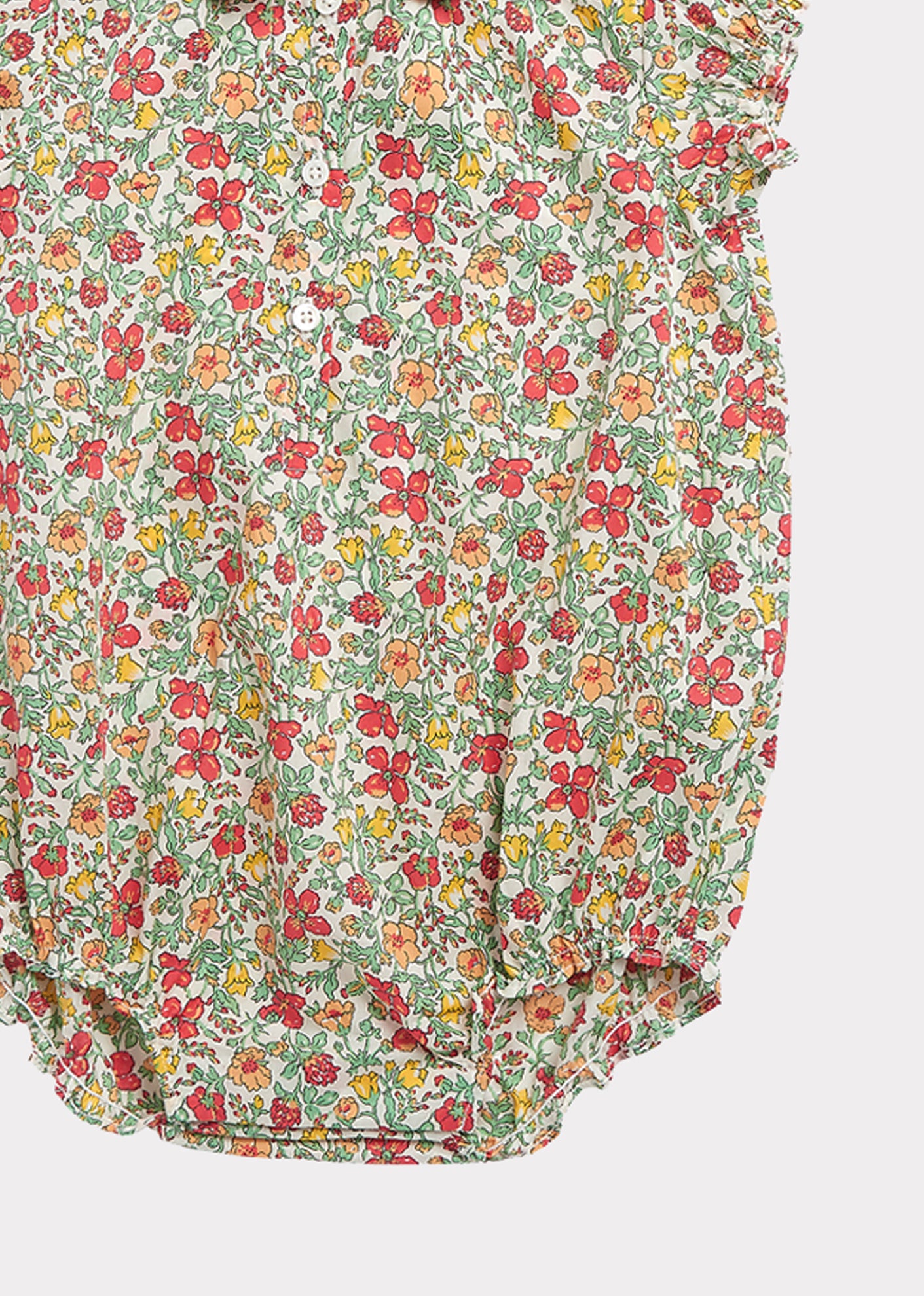 Baby Girls Green & Red Flowers Cotton Jumpsuit