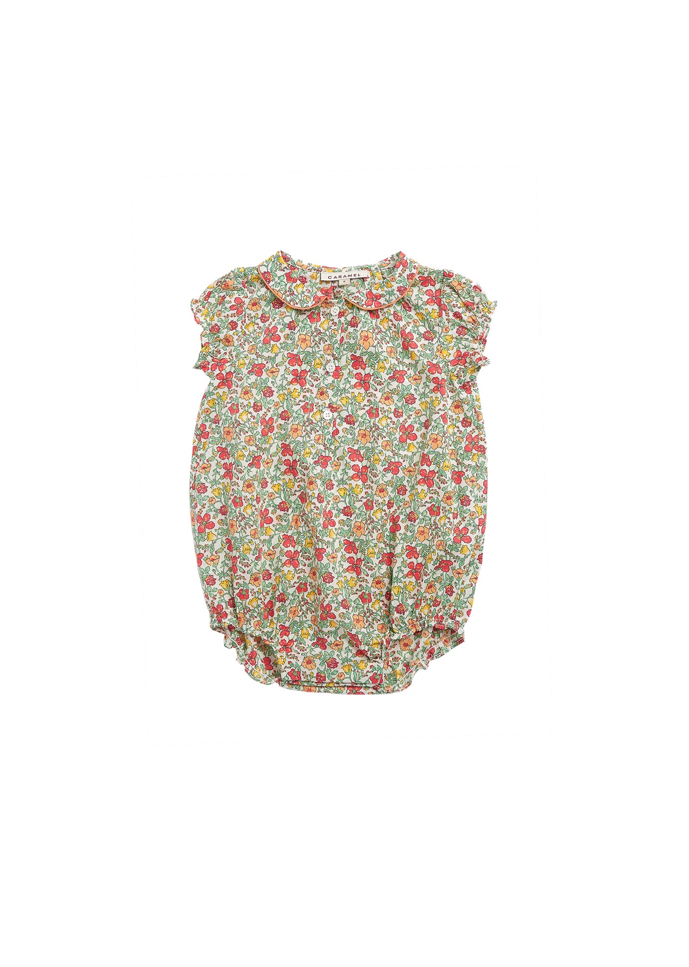Baby Girls Green & Red Flowers Cotton Jumpsuit
