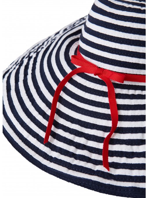 Girls White & Dark Blue Cotton Hat