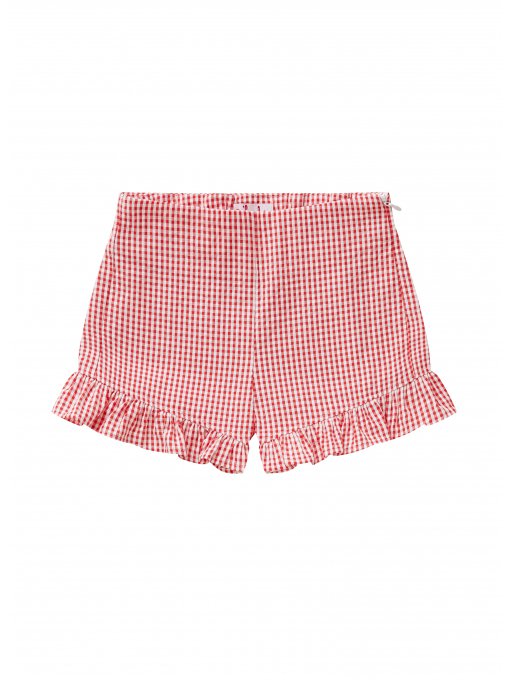 Girls Lava Red Check Cotton Shorts