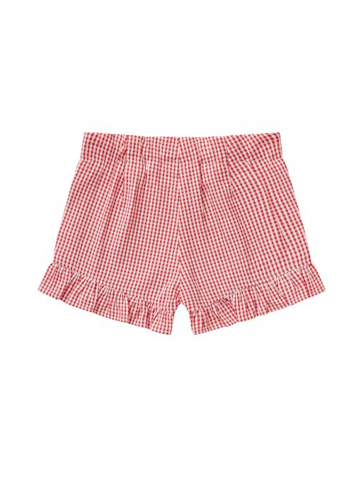 Girls Lava Red Check Cotton Shorts
