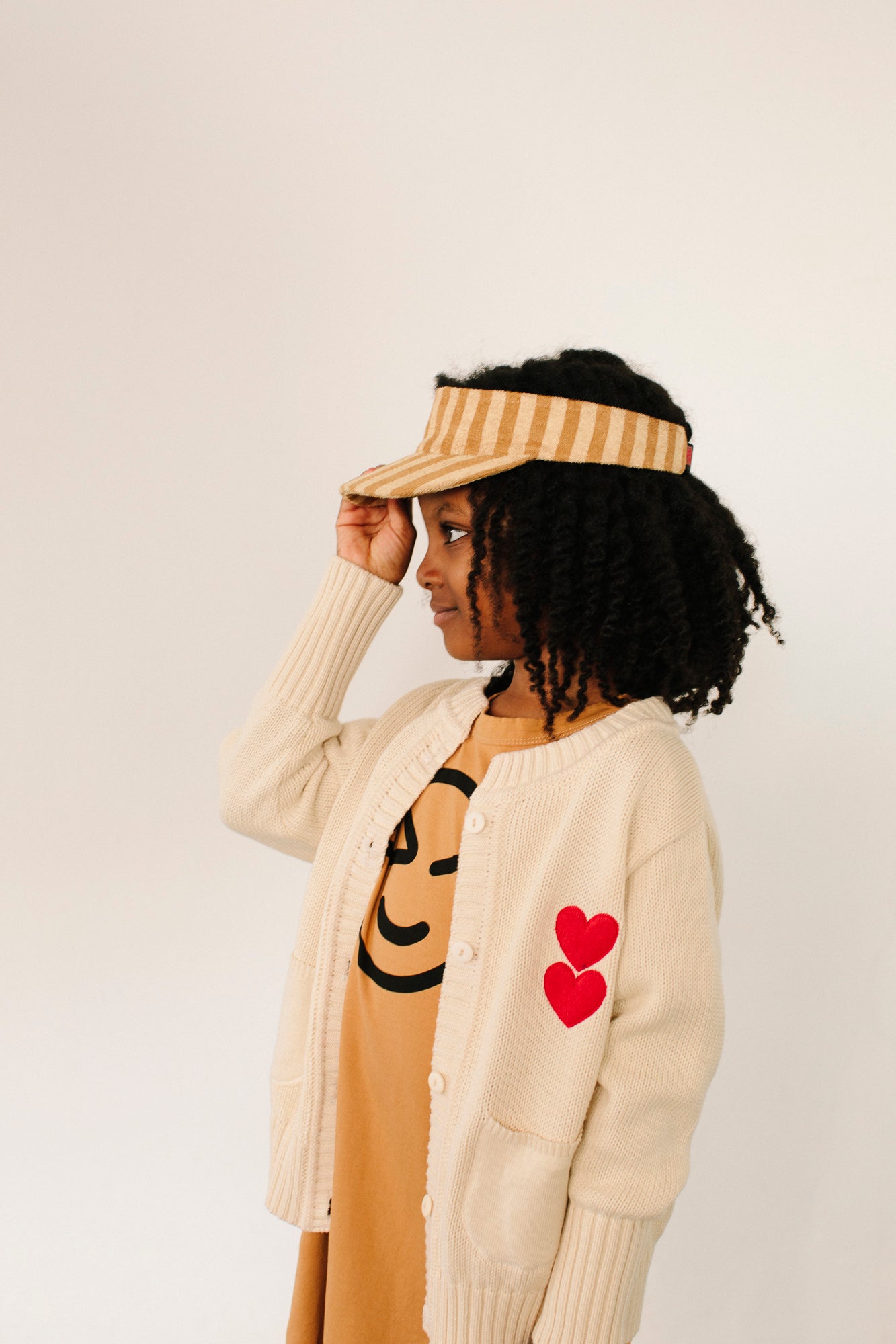 Girls Cream White Heart Cotton Cardigan