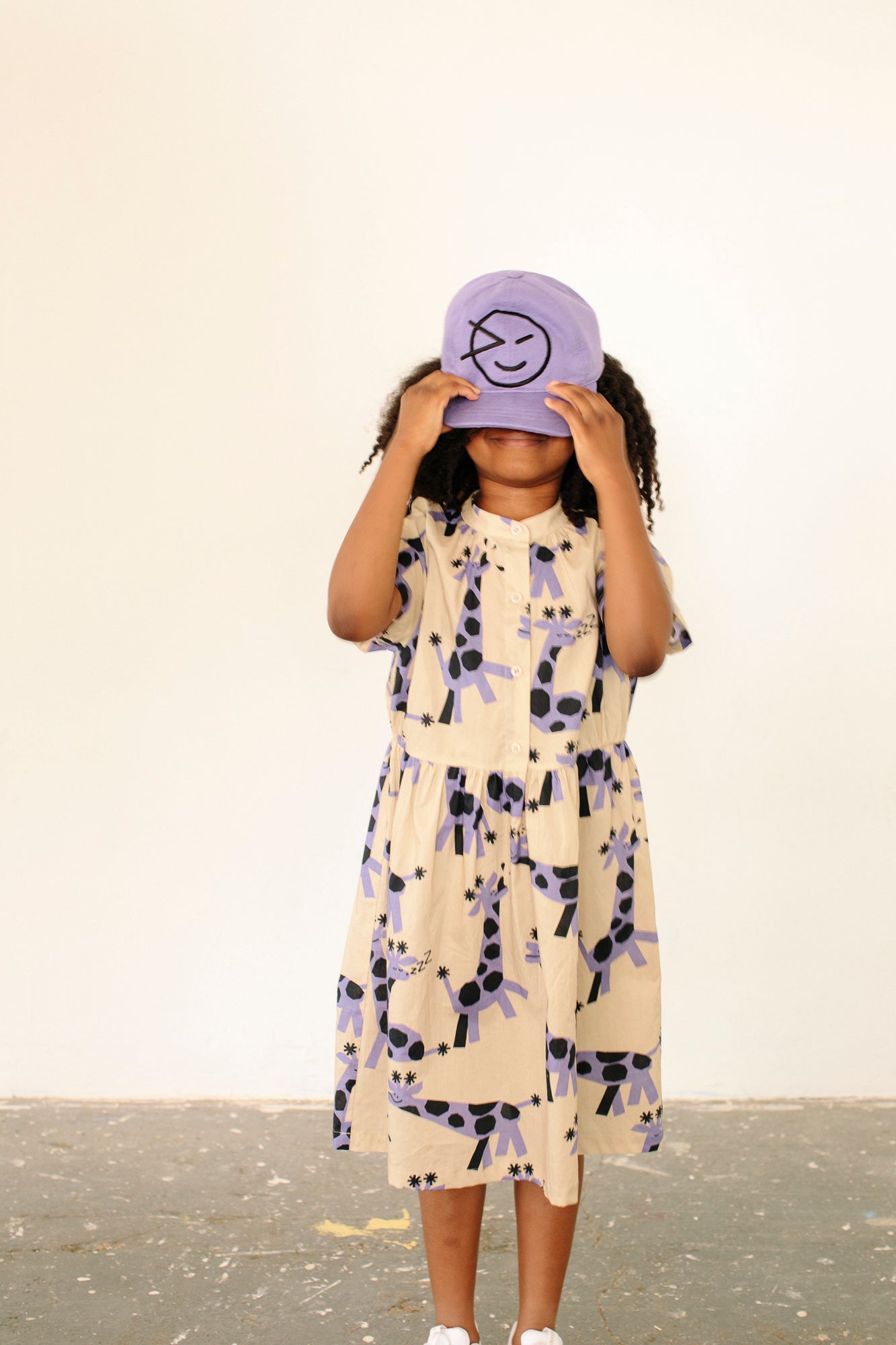 Girls Beige & Purple Printing Cotton Dress