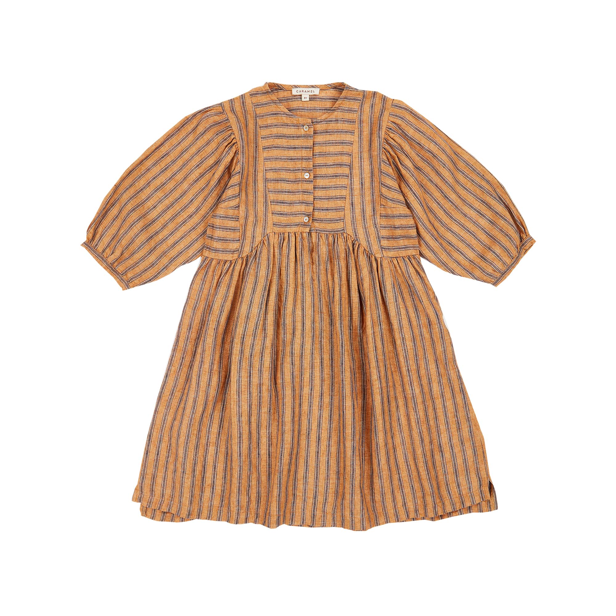 Girls Mustard Stripes Cotton Dress