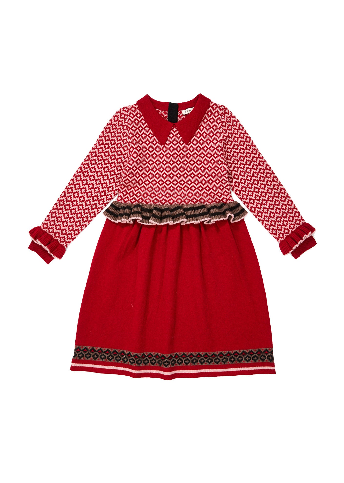 Girls Red Waist Wool Dress