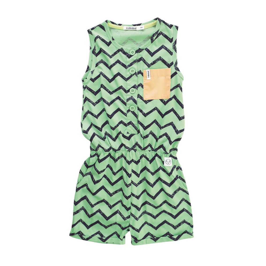 Girls Aqua Green Zig Zag Printed Cotton Short Jumpsuit - CÉMAROSE | Children's Fashion Store